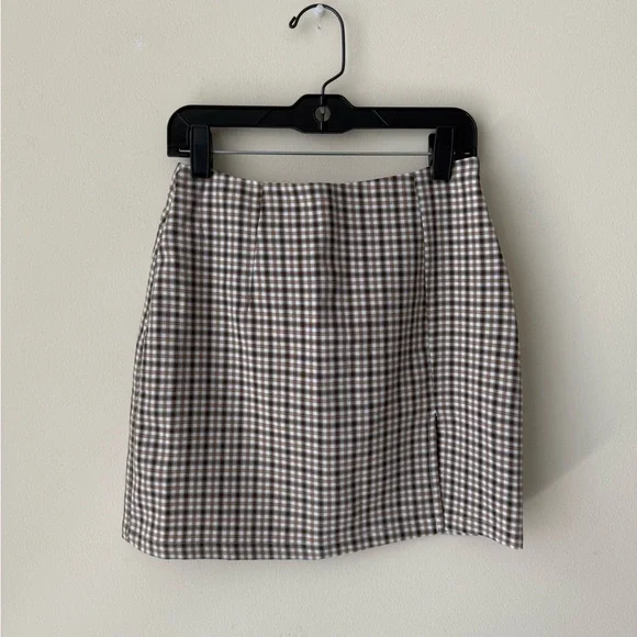 Cotton Candy LA Brown & White Gingham Mini Skirt - Picture 1 of 5